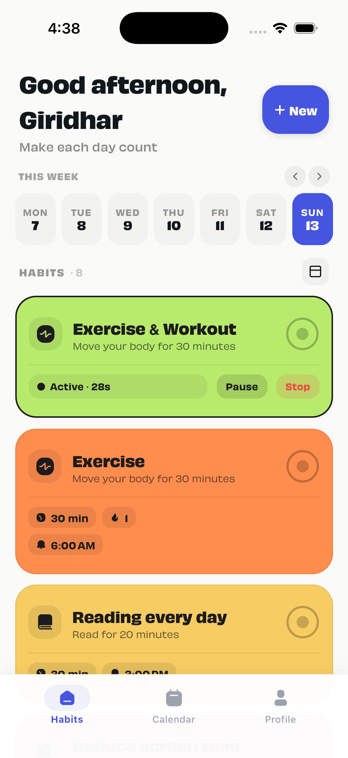 Hobit Card View Screen